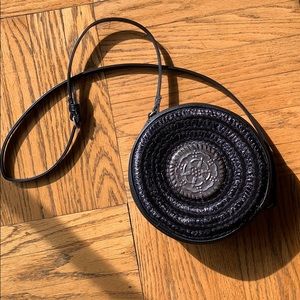 Free People Black Leather Crossbody Medallion Bag